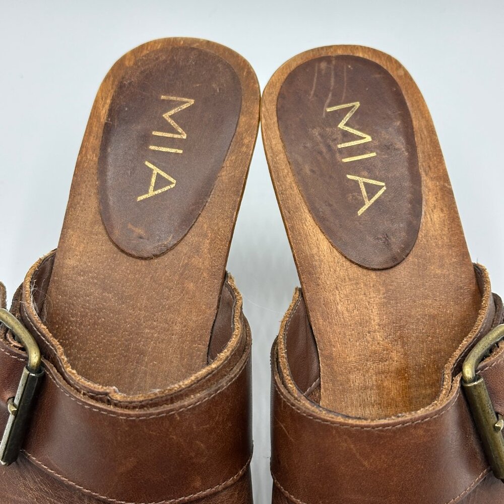 Mia Women's Brown Y2K Leather 3"  Heel Mules Clogs Size 7 Made In Brazil - Picture 7 of 9